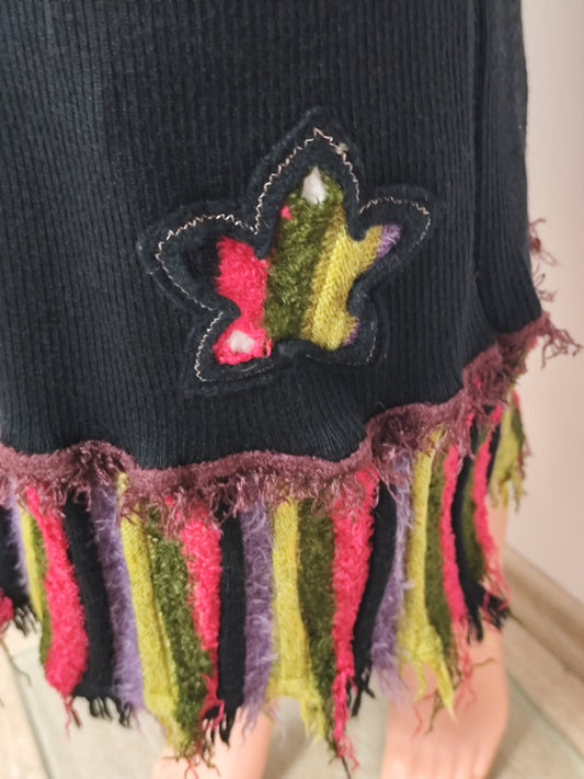 Jupe en laine longue noire à franges  Olivier Philips - taille 38/40