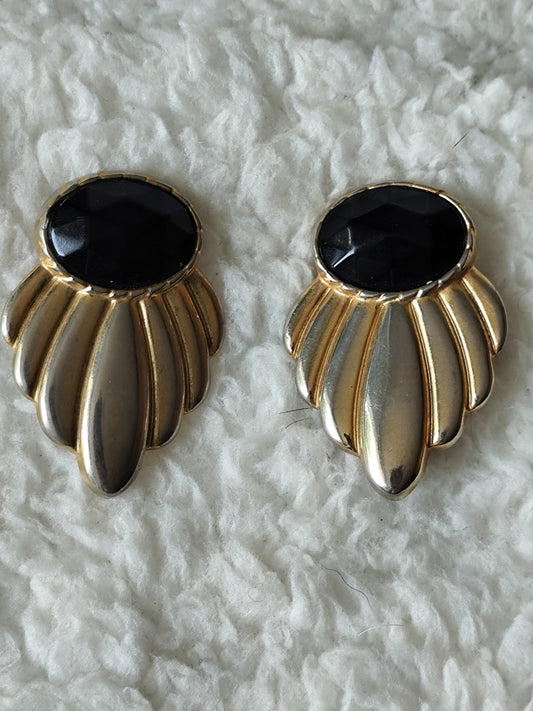 Boucles d’oreilles vintage dorées et noires – années 80/90