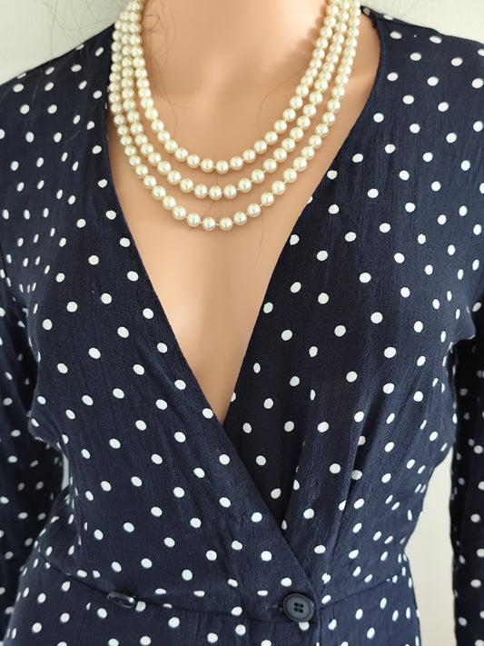 Collier vintage en perles véritables – 3 rangs (années 70/80)