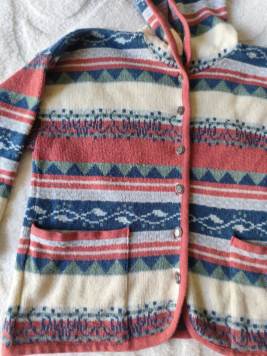 Veste Jacquard vintage à capuche – laine mélangée – T. 46/48