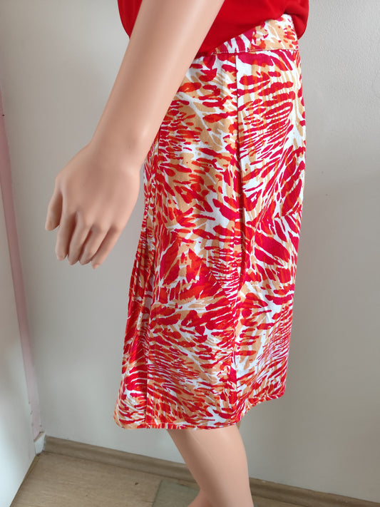 Jupe droite imprimée rouge & corail – La Fiancée du Mékong – T. L/40