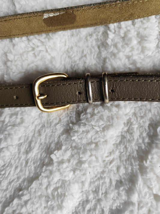 Ceinture fine en cuir kaki – 100 cm