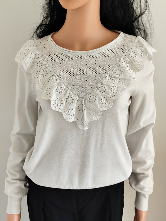 Pull blanc col brodé NAF NAF – Taille  36/38