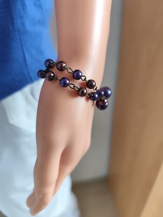 🖤 Bracelet Fantaisie Perlé Noir et Violet – Style Élégant et Sophistiqué