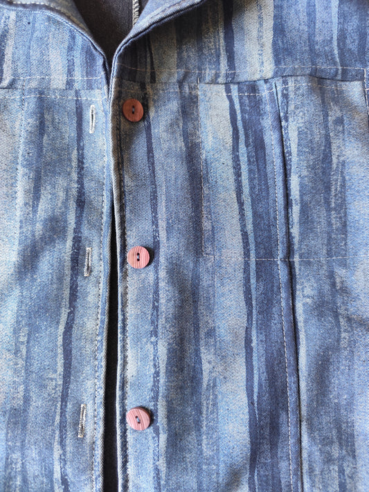 Ensemble vintage denim deux pièces à rayures bleu – Made in France – T. 44