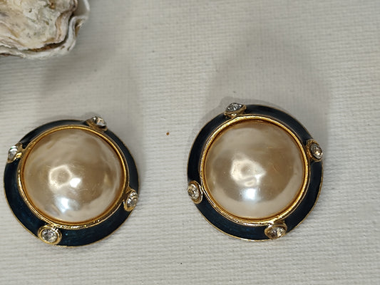 Boucles d'oreilles vintage à clip – Perle & Strass ✨