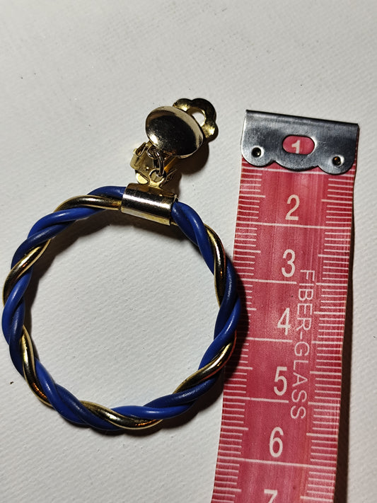 Boucles d’Oreilles Vintage Créoles – Doré & Bleu – Clip