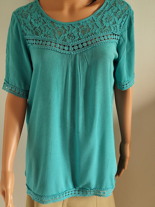 Tunique Bohème – Turquoise – Détails en Dentelle – Taille 38