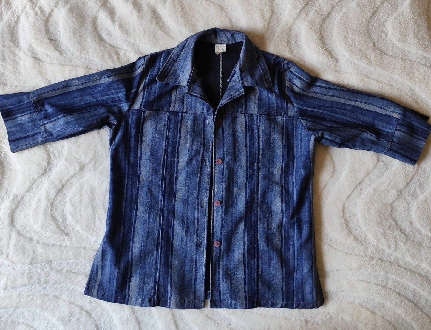 Ensemble vintage denim deux pièces à rayures bleu – Made in France – T. 44