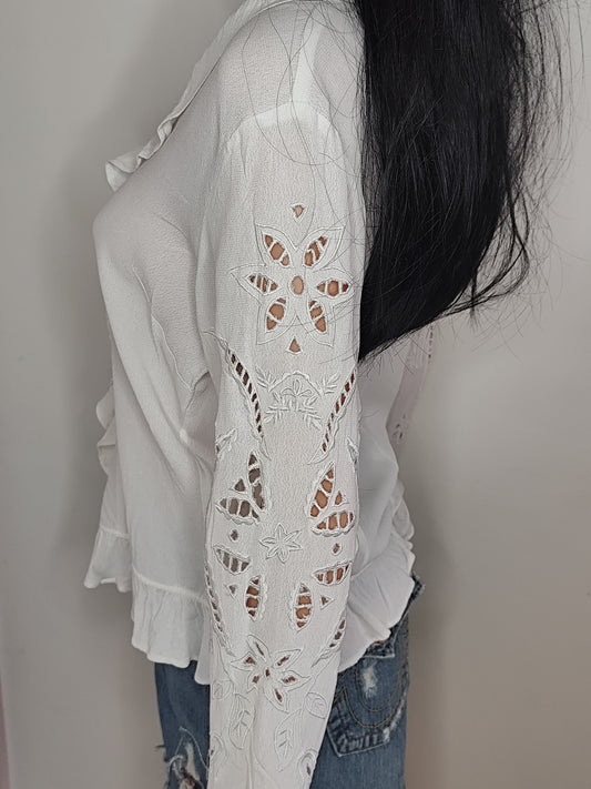 🤍 Chemisier Blanc Élégant Together – Détails Ajourés & Volants - Taille 38/40