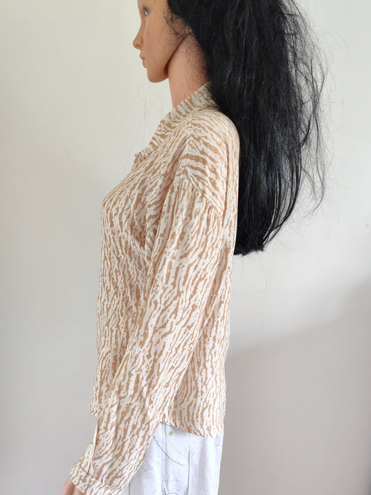 Chemise vintage beige imprimé abstrait –  Taille estimée 38/40