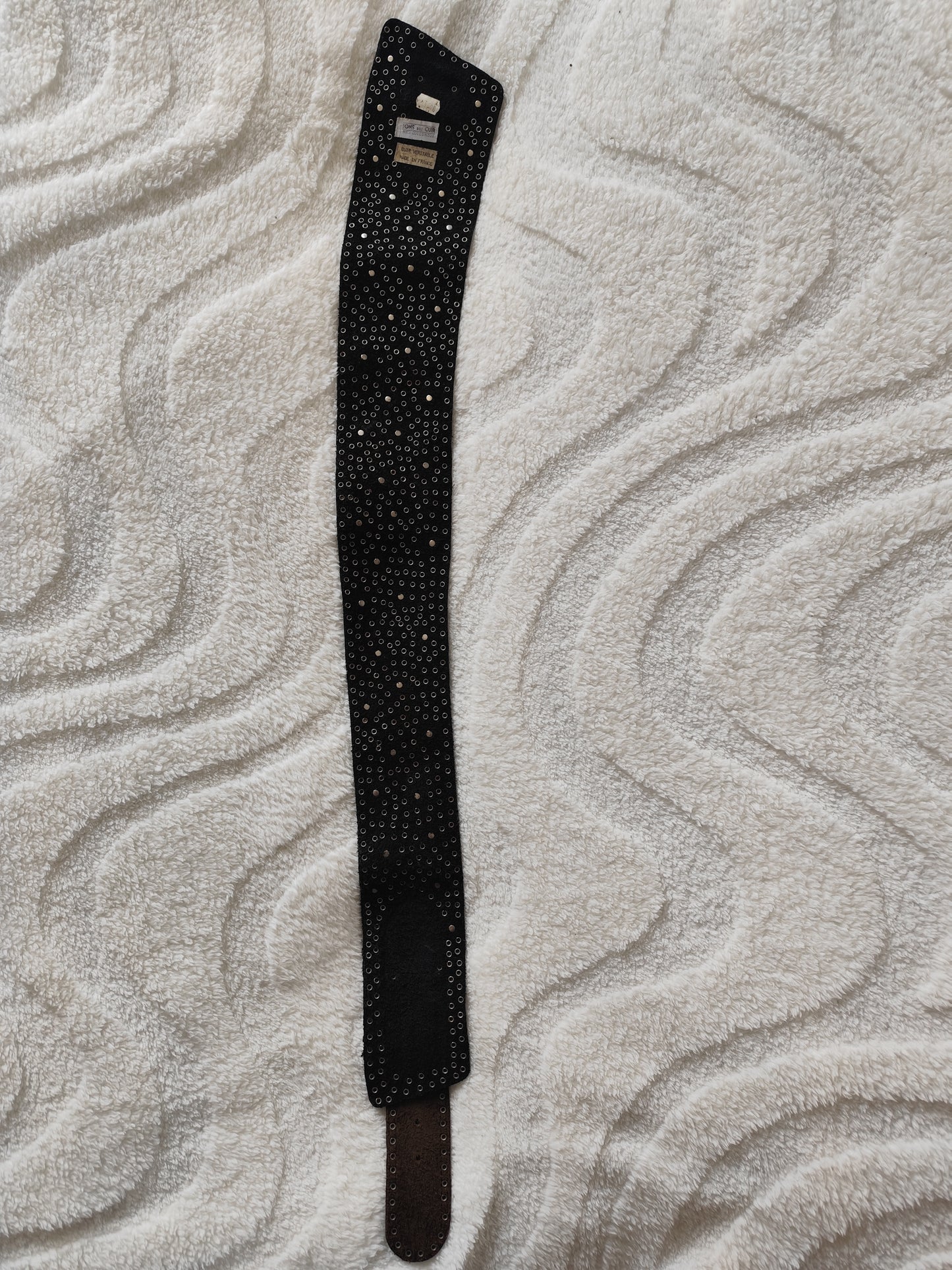 🖤 Ceinture large cuir cloutée & strass vintage 1985  – made in France - 90 cm