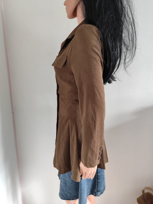 Veste cintrée longue style redingote chocolat – Taille S