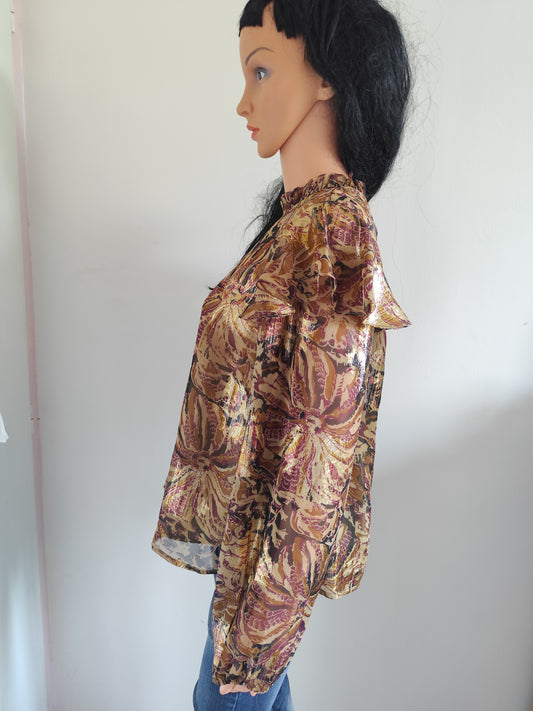 Blouse imprimée marron dorée fluide – Object – taille 36/38