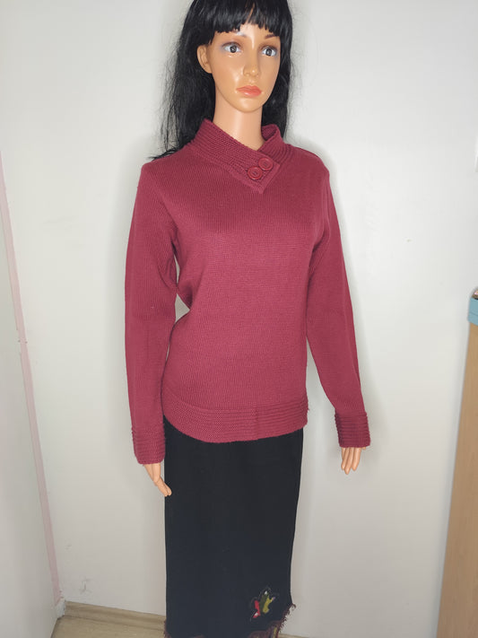 Pull col montant framboise – laine mélangée -  Taille 38/40