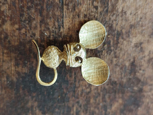 Broche vintage petite souris dorée