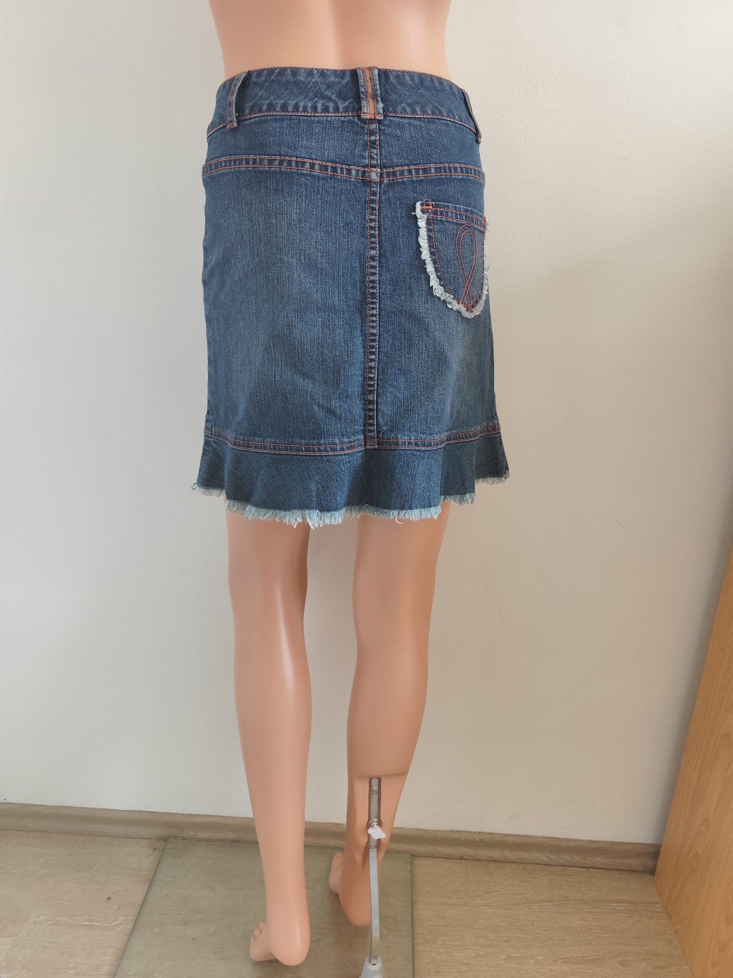 Jupe en jean Y2K volantée – Pastille Menthe – T. 36