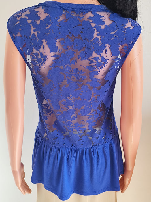 💙 Haut Sans Manche Guess – Bleu Électrique – Dos Dentelle Transparente – Taille 36/38