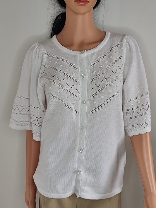 ✨ Cardigan Ajourné Afibel – Blanc Élégant – Taille 38/40