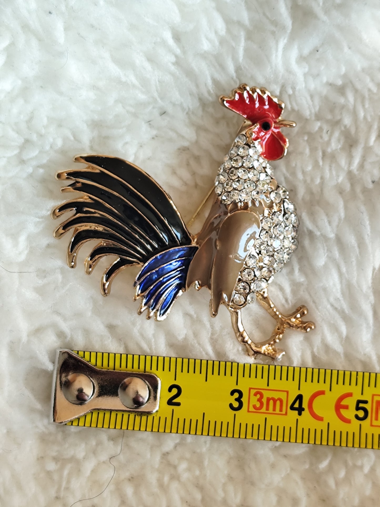 Broche Coq vintage émail et strass