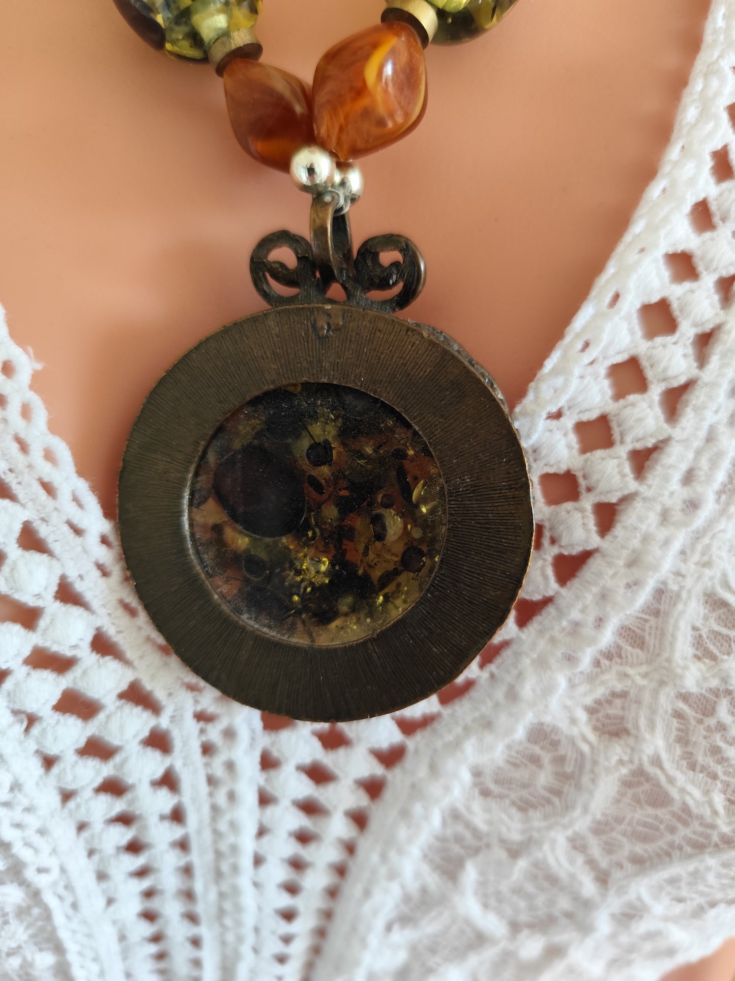 Collier pendentif vintage effet ambre - Bohème chic / Cosplay fantasy