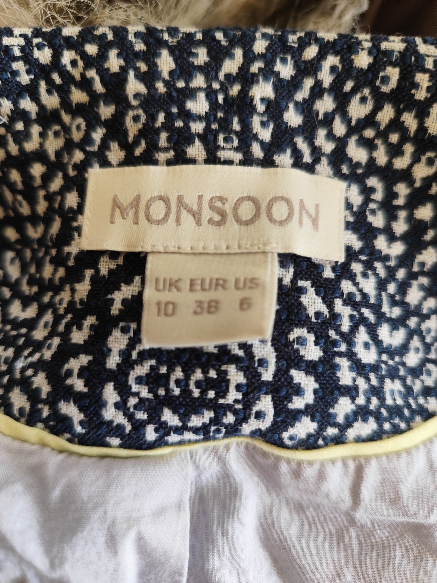Veste mi saison Monsoon à motif graphique bleu et blanc - Taille 38