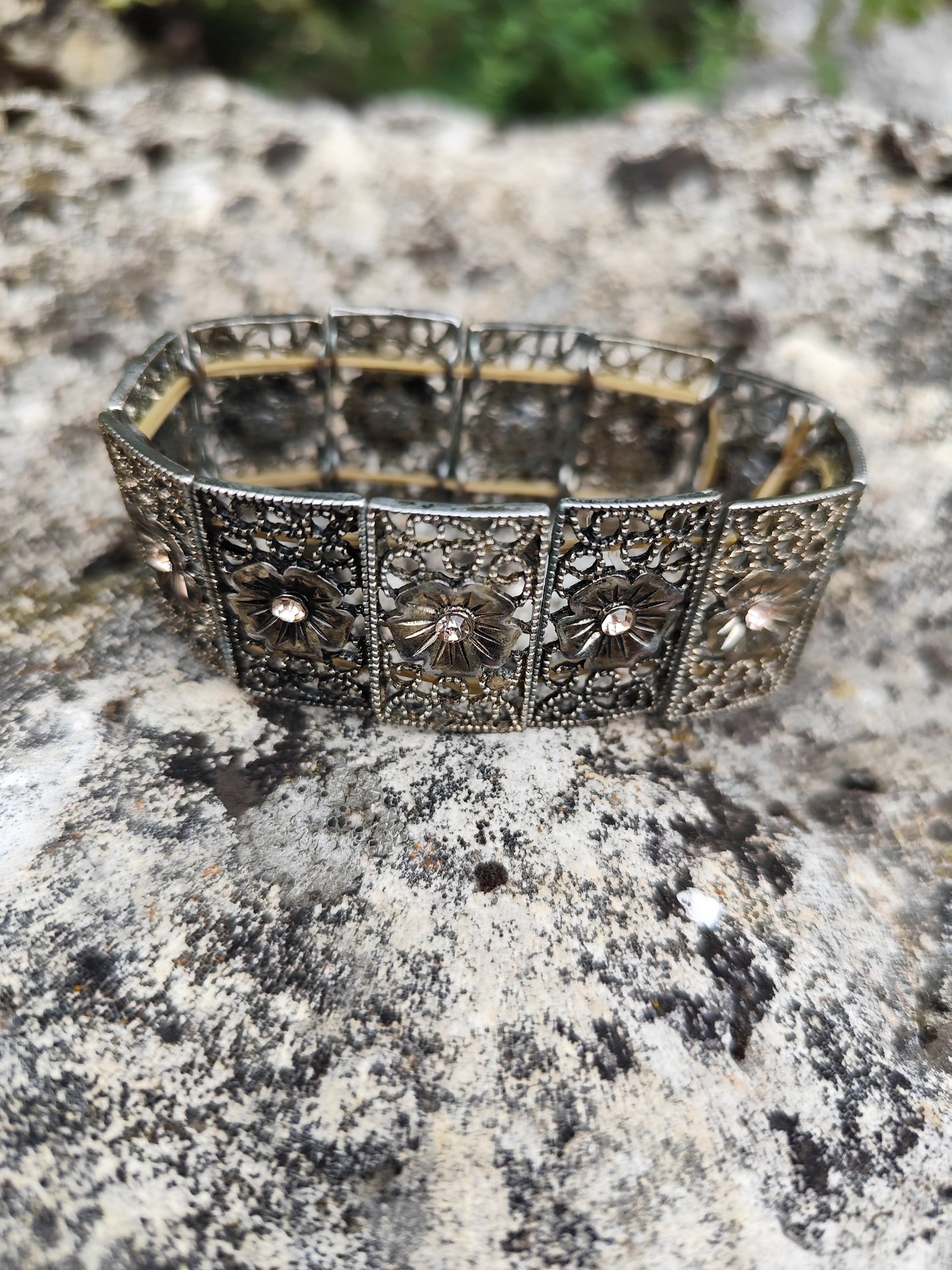 Bracelet vintage élastiqué argent vieilli