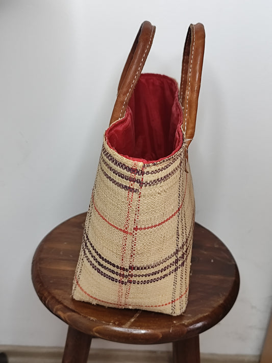 Panier cabas en osier & tissu écossais – Style champêtre chic