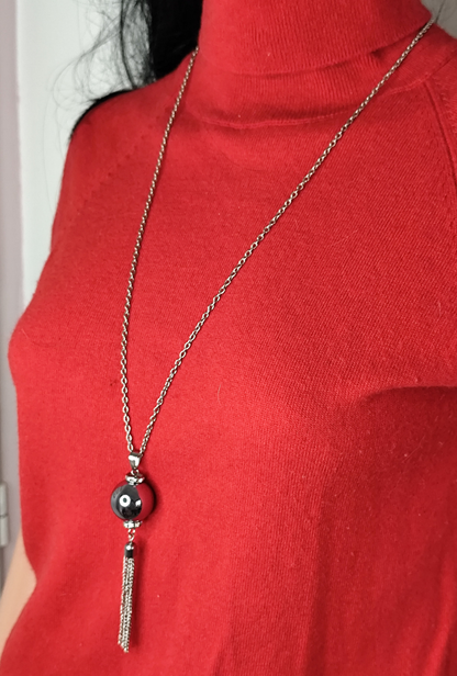 Long Collier  Perlé Marron avec Pampilles – Élégance Bohème et Intemporelle