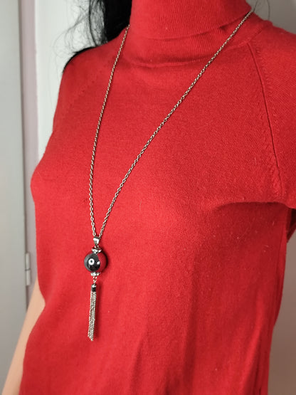 Long Collier  Perlé Marron avec Pampilles – Élégance Bohème et Intemporelle