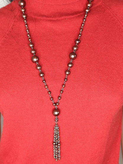 Long Collier  Perlé Marron avec Pampilles – Élégance Bohème et Intemporelle