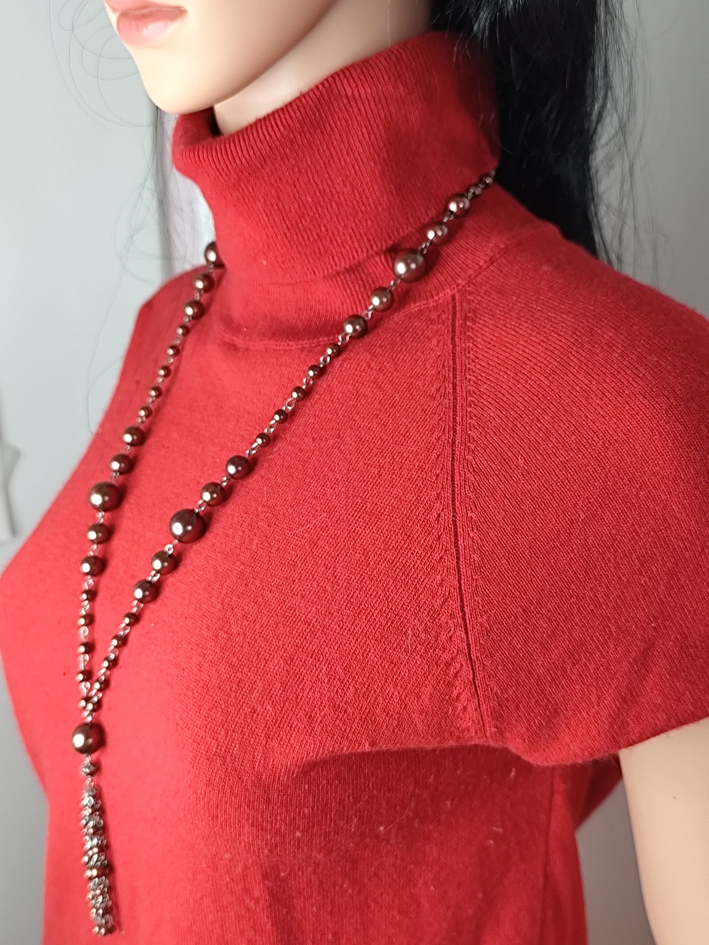 Long Collier  Perlé Marron avec Pampilles – Élégance Bohème et Intemporelle