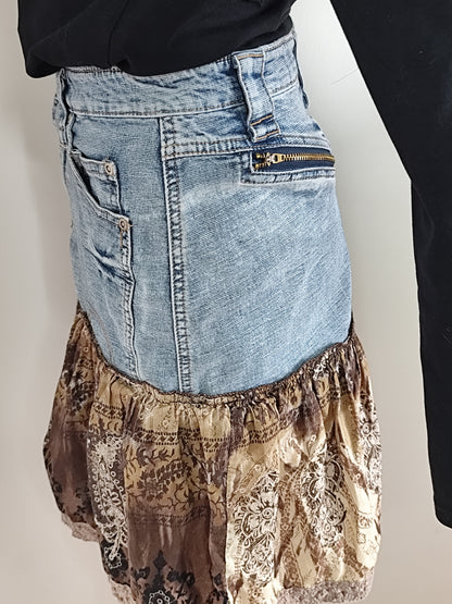 Jupe en Jean & Dentelle Choklate Paris – Style Bohème Chic - Taille 40