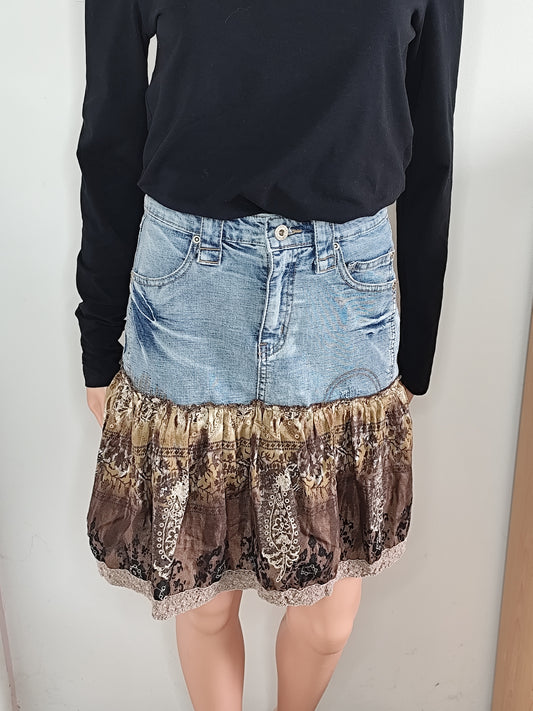 Jupe en Jean & Dentelle Choklate Paris – Style Bohème Chic - Taille 40