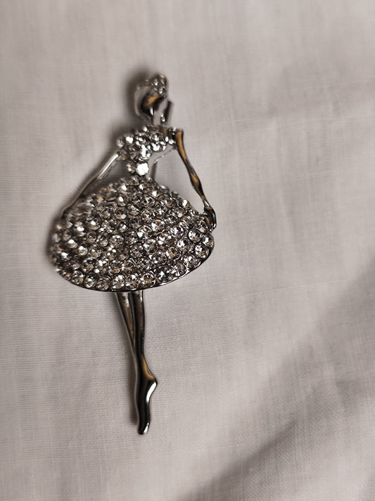 Broche  Ballerine en Strass Argentés