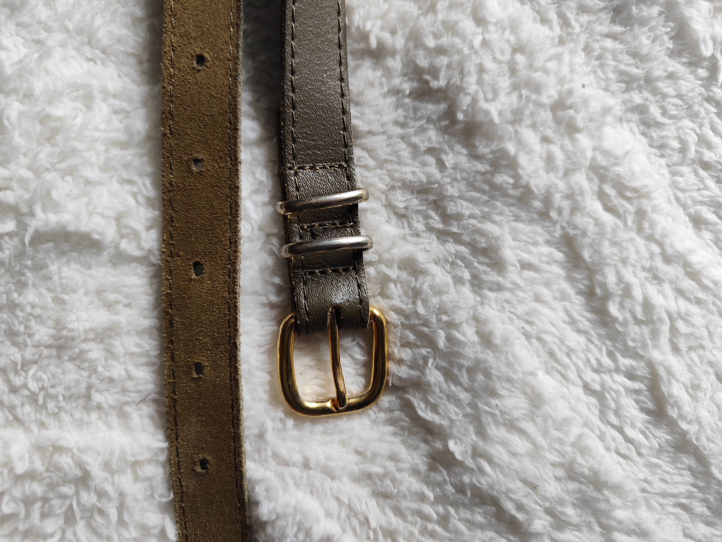 Ceinture fine en cuir kaki – 100 cm