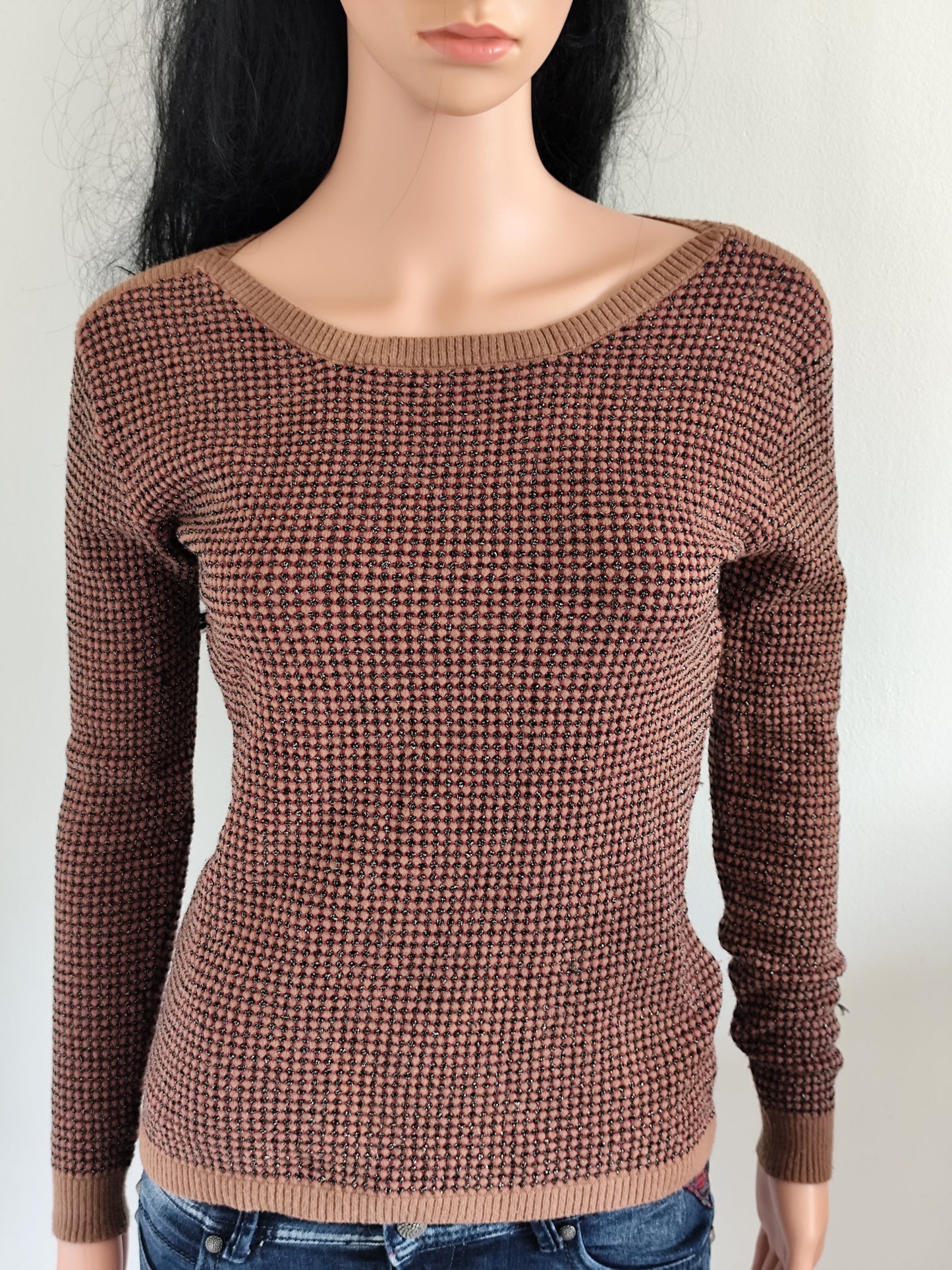 Pull fin texturé brun et argenté – Cache Cache – taille 36/38
