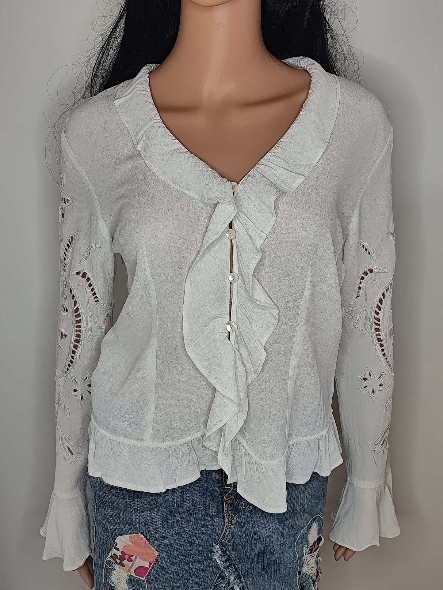 🤍 Chemisier Blanc Élégant Together – Détails Ajourés & Volants - Taille 38/40
