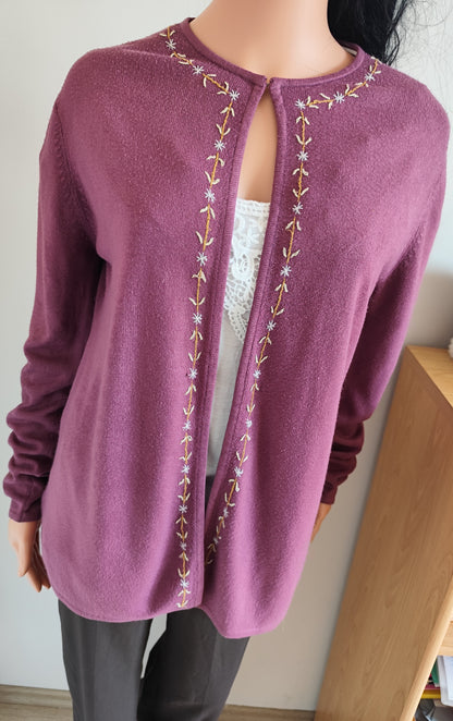 💜 Gilet Damart Vintage  – Broderies Florales – Taille 38