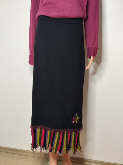 Jupe en laine longue noire à franges  Olivier Philips - taille 38/40