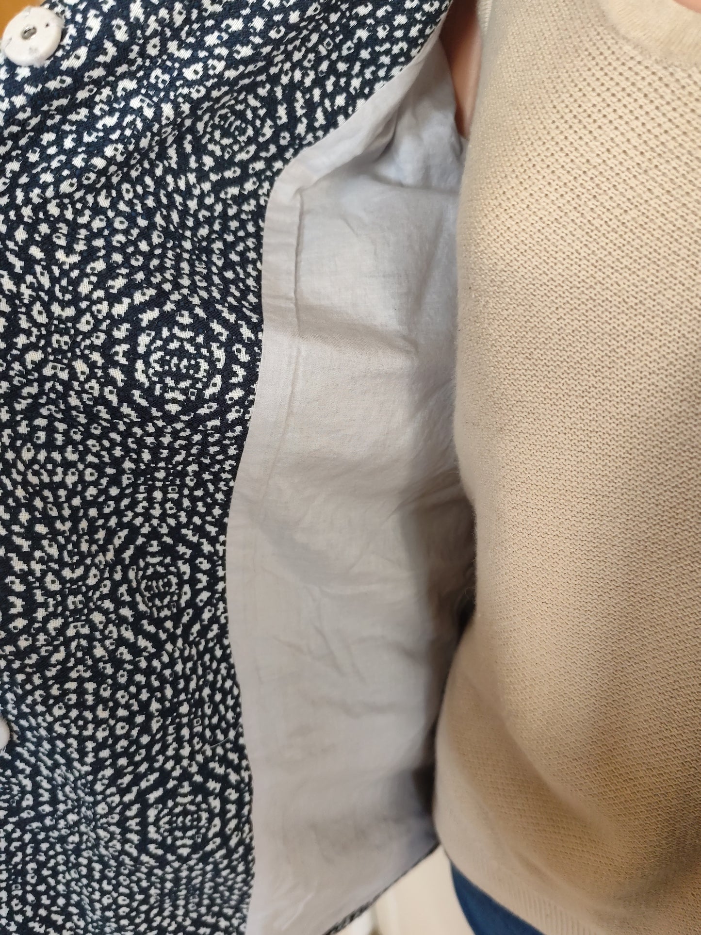 Veste mi saison Monsoon à motif graphique bleu et blanc - Taille 38