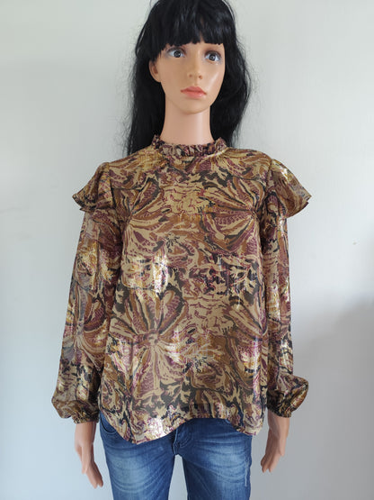 Blouse imprimée marron dorée fluide – Object – taille 36/38