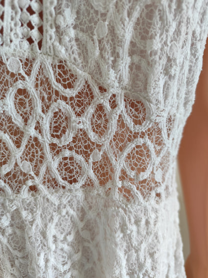 ✨ Robe bohème blanche ajourée – coton & charme vintage – T. 36/38