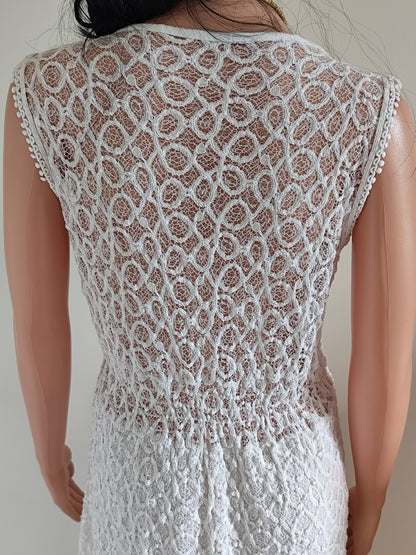 ✨ Robe bohème blanche ajourée – coton & charme vintage – T. 36/38