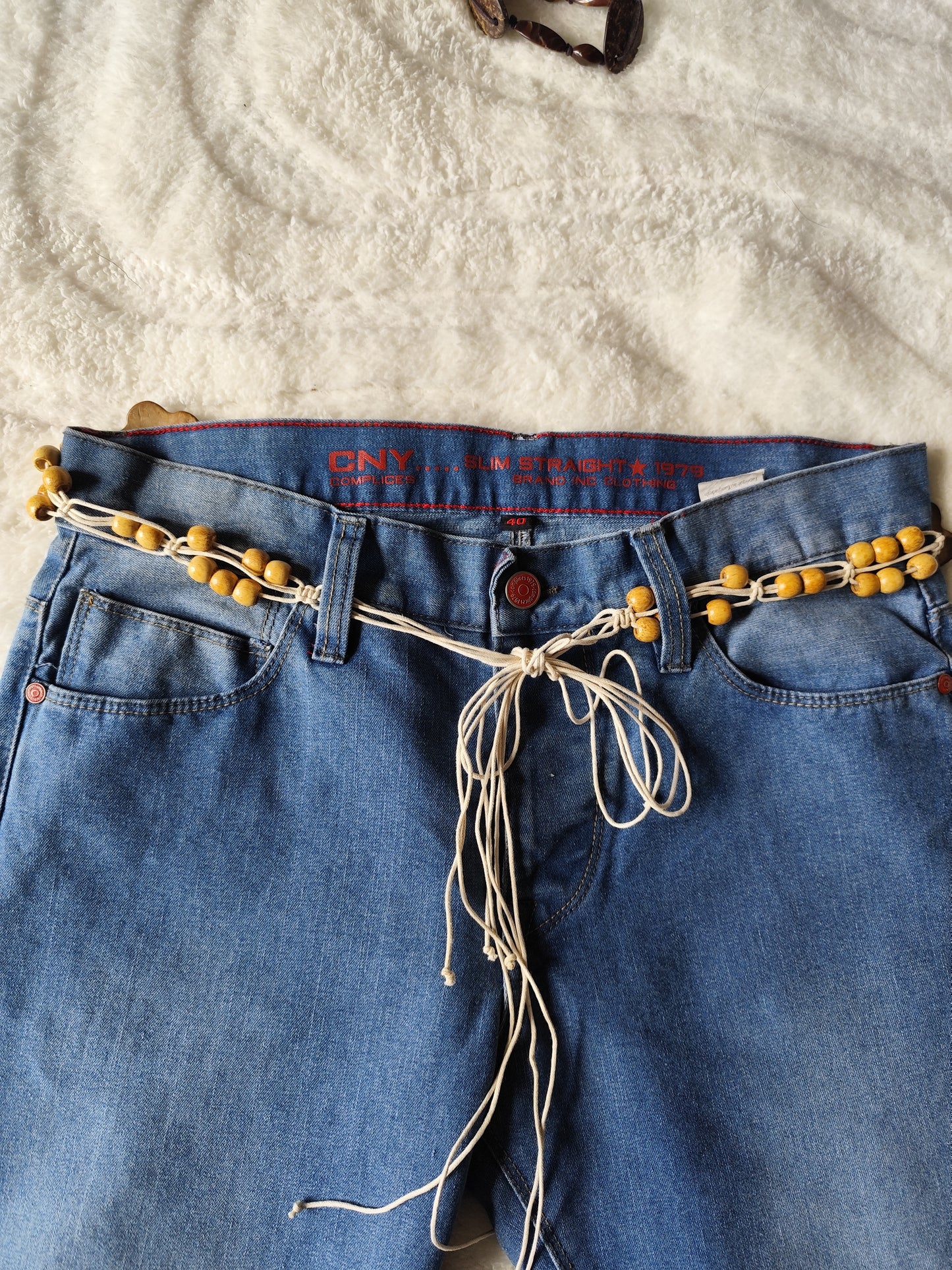 Ceinture bohème en perles bois & fleurs 70s - 75 cm