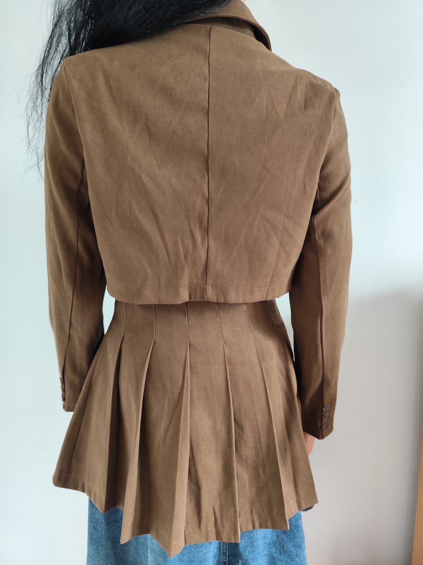 Veste cintrée longue style redingote chocolat – Taille S