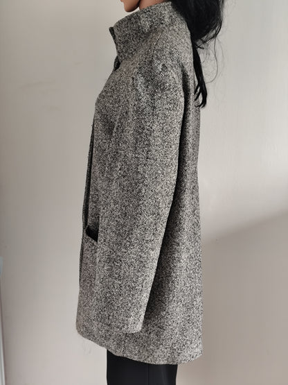 Manteau gris chiné en laine – Coupe droite – Taille 42