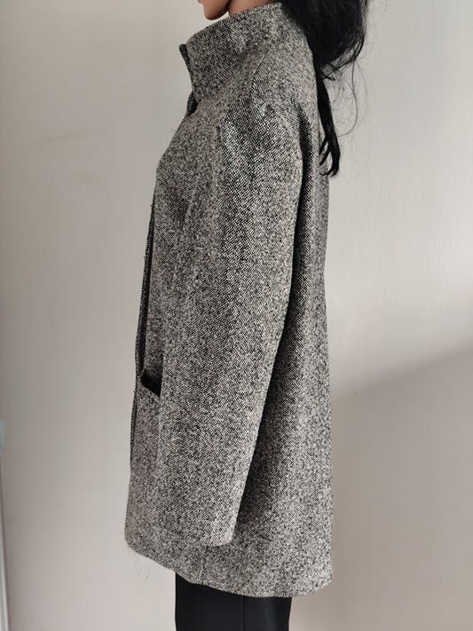 Manteau gris chiné en laine – Coupe droite – Taille 42