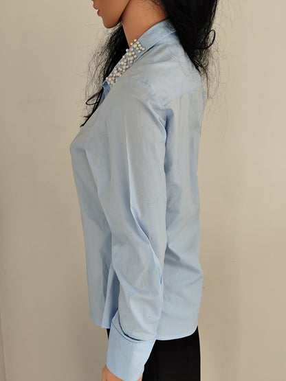 Chemise bleu ciel  Onado col perlé - Taille 38