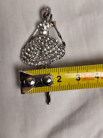 Broche  Ballerine en Strass Argentés
